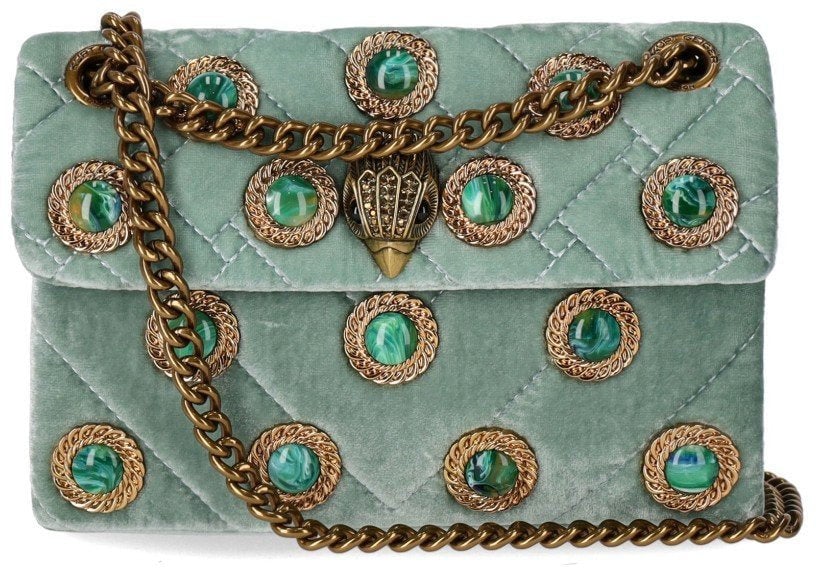 Kurt Geiger London KURT GEIGER VELVET MINI KENSINGTON PALE CROSSBODY BAG Groen