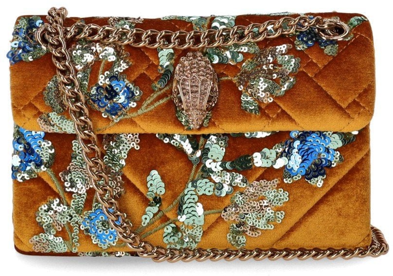 Kurt Geiger London KURT GEIGER VELVET MINI KENSINGTON MUSTARD CROSSBODY BAG Beige