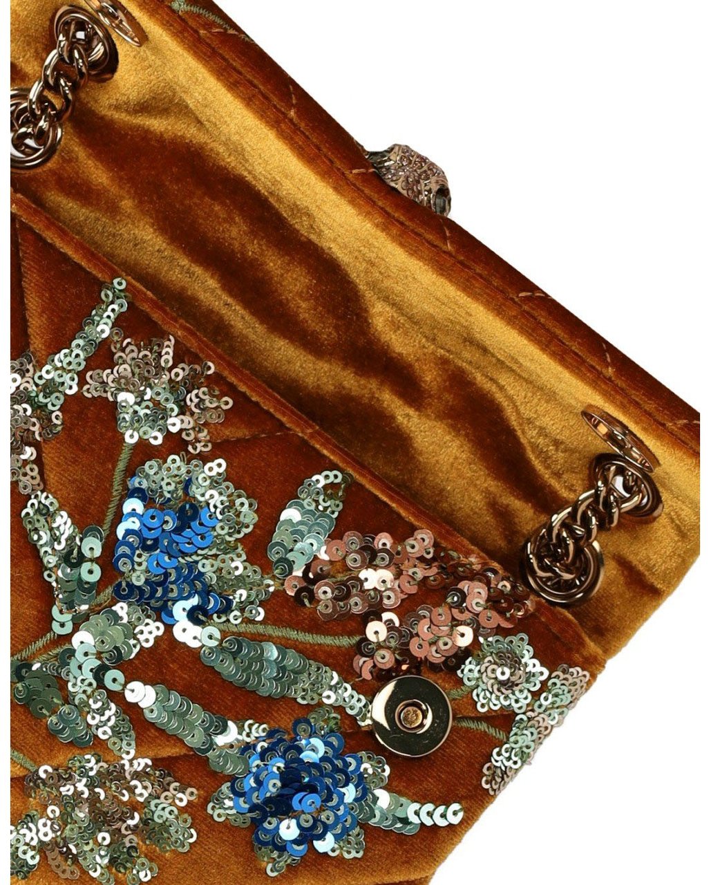 Kurt Geiger London KURT GEIGER VELVET MINI KENSINGTON MUSTARD CROSSBODY BAG Beige