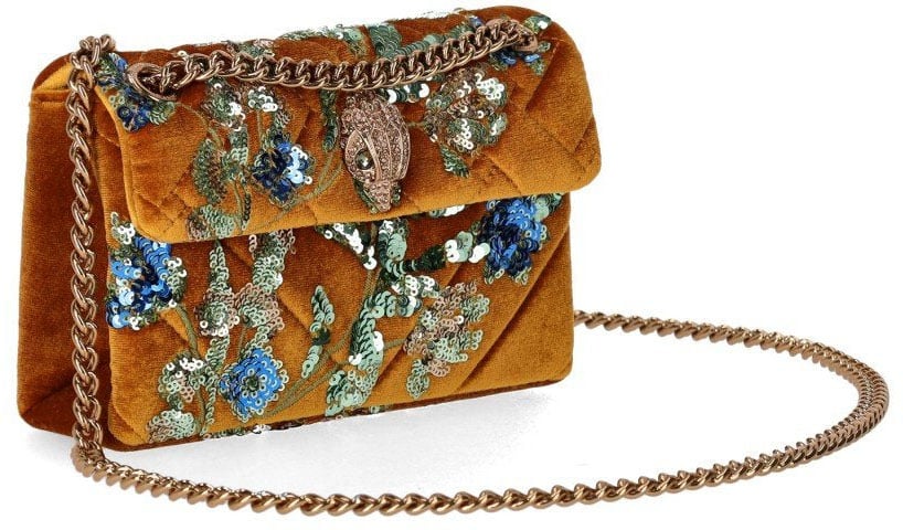 Kurt Geiger London KURT GEIGER VELVET MINI KENSINGTON MUSTARD CROSSBODY BAG Beige