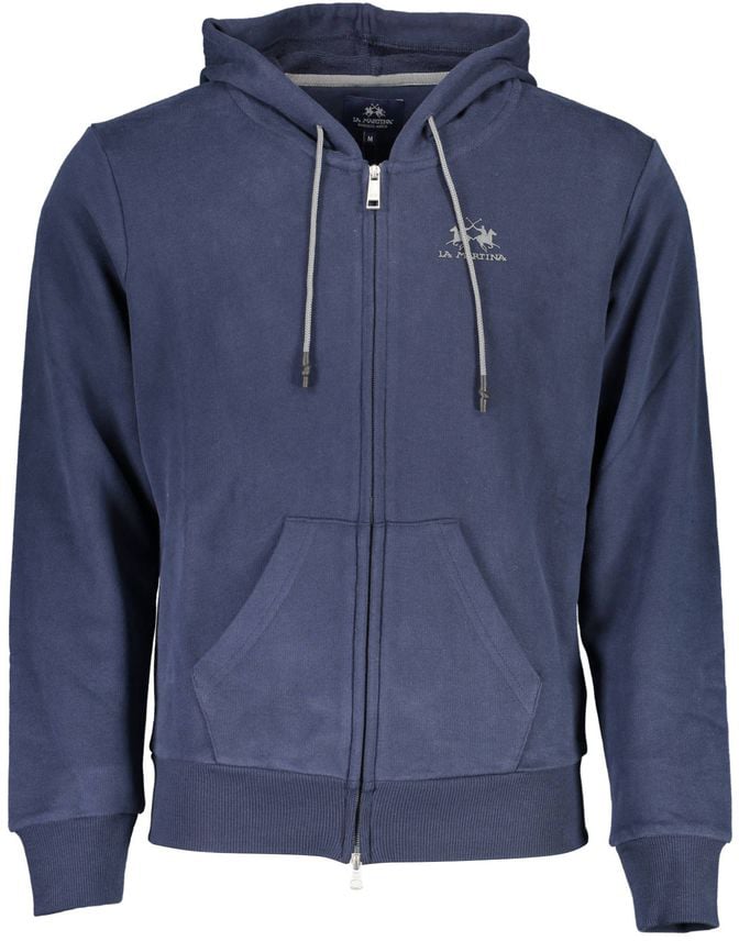 La Martina Blue Cotton Men's Hooded Sweater Blauw