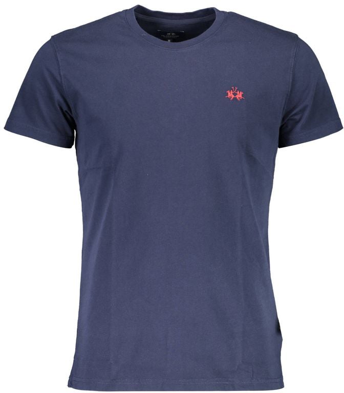 La Martina Blue Cotton Men T-Shirt Blauw