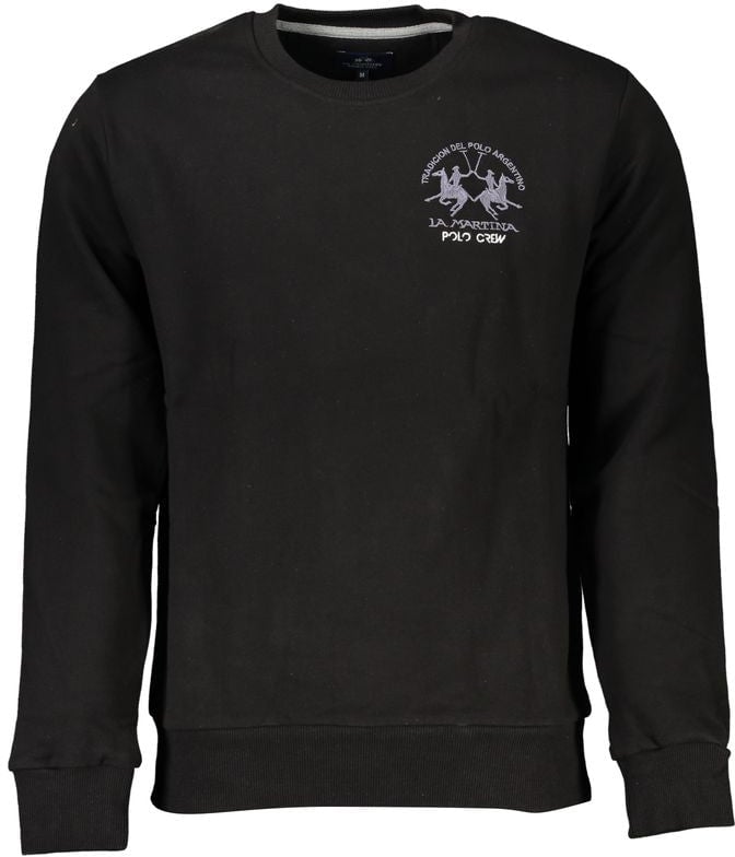 La Martina Black Cotton Men Sweater Zwart