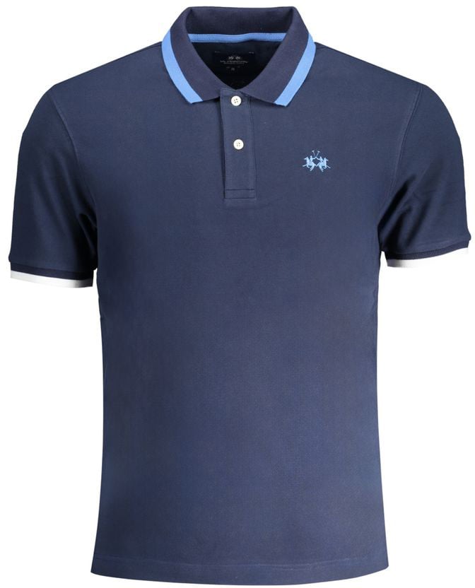La Martina Blue Cotton Men Polo Shirt Blauw