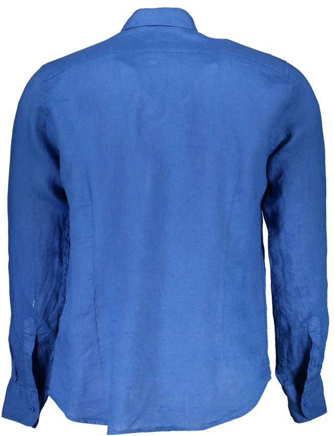 La Martina La Martina Blu Linen Men Shirt Blauw