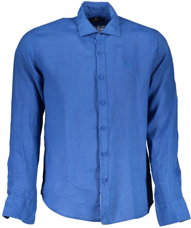 La Martina Blu Linen Men Shirt Blauw