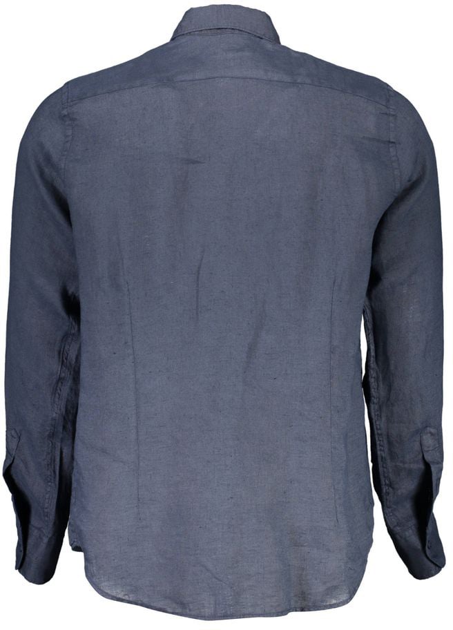 La Martina Blu Linen Men Shirt Blauw
