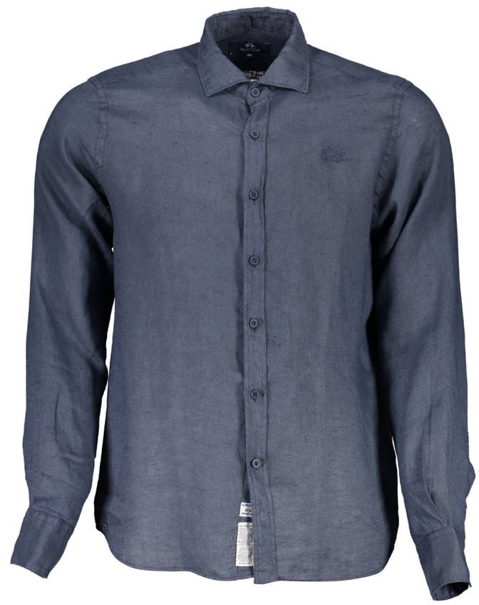 La Martina Blu Linen Men Shirt Blauw