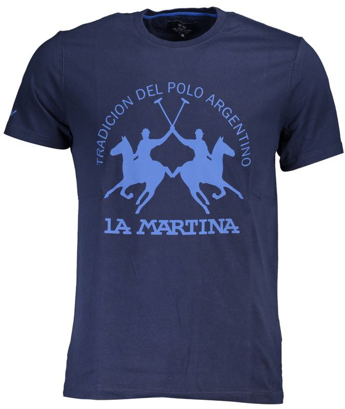 La Martina Blue Cotton Men T-Shirt Blauw
