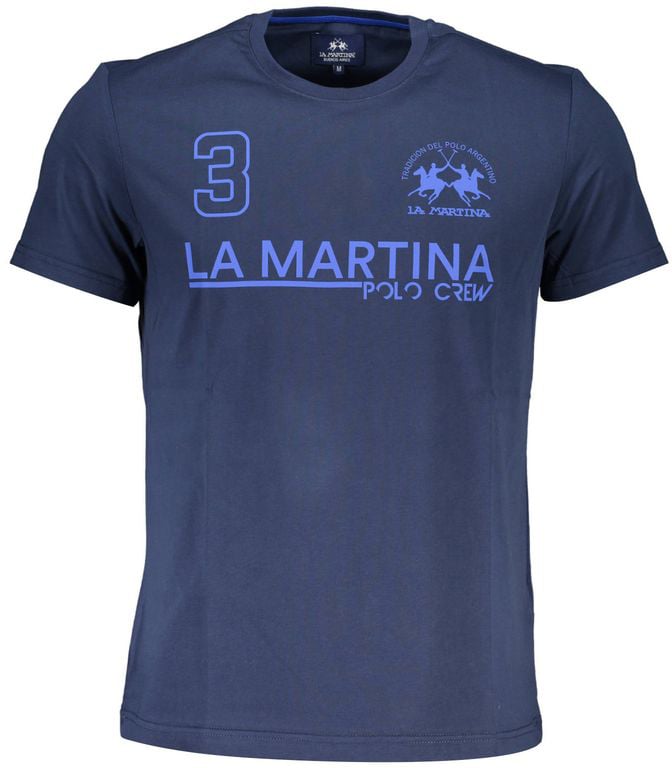 La Martina Blue Cotton Men T-Shirt Blauw
