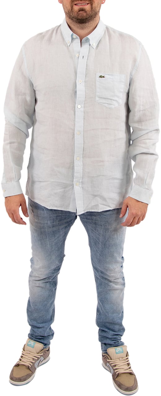 Lacoste Linnen Overhemd Blauw