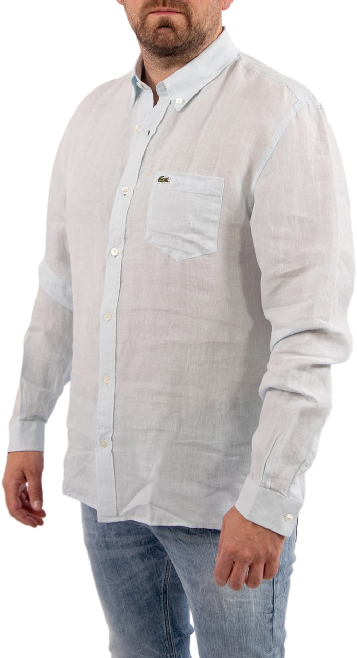Lacoste Linnen Overhemd Blauw