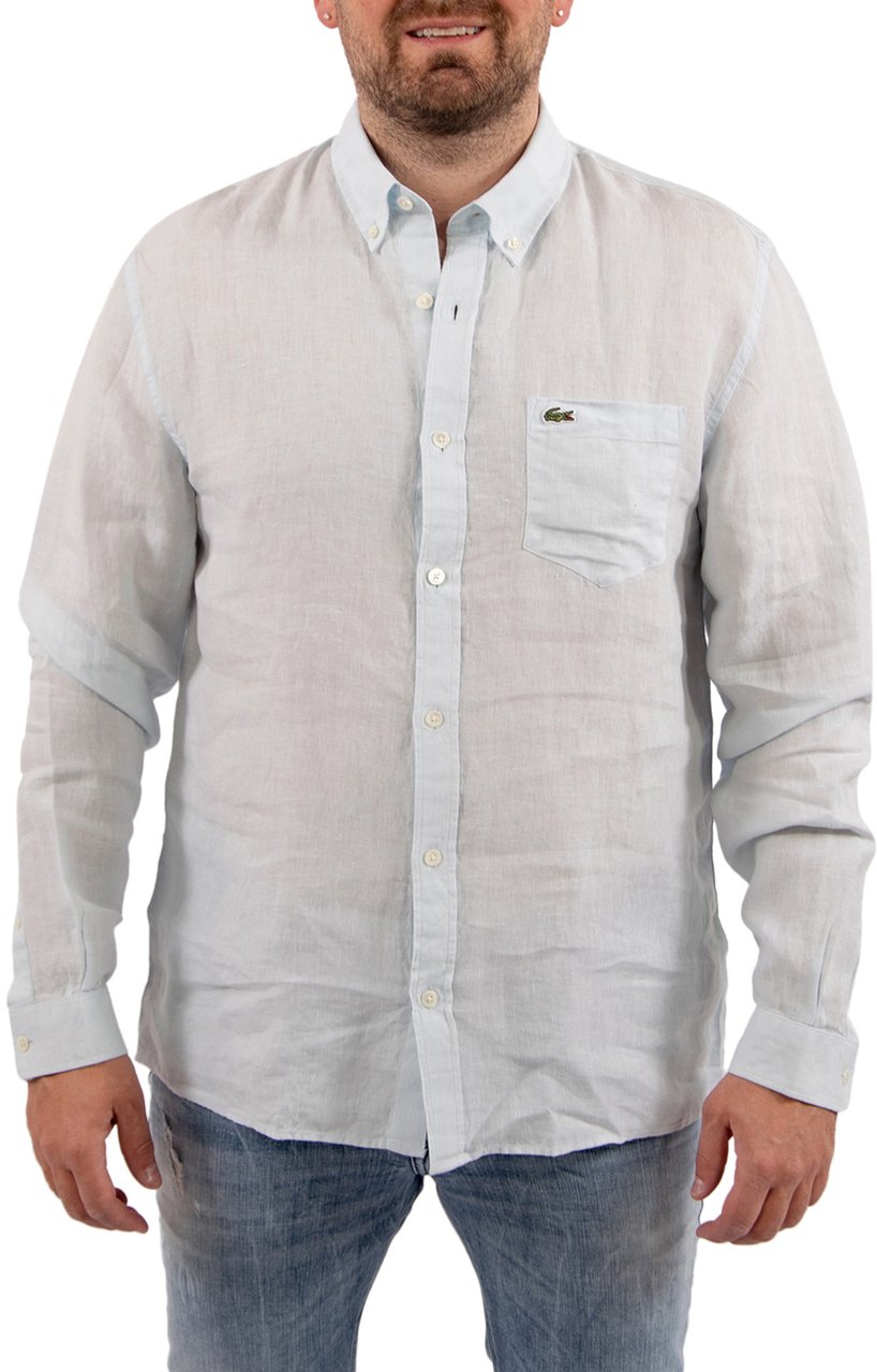 Lacoste Linnen Overhemd Blauw
