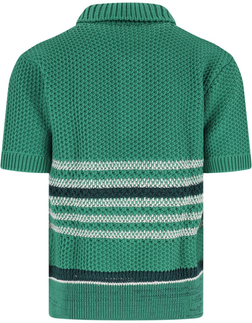 Lacoste Green Knitted Multicolor Stripe Polo Shirt Groen