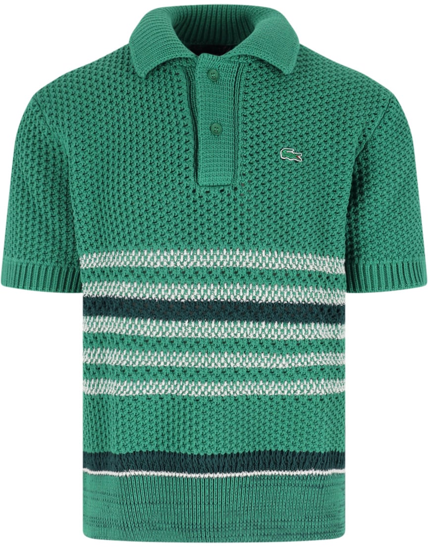 Lacoste Green Knitted Multicolor Stripe Polo Shirt Groen