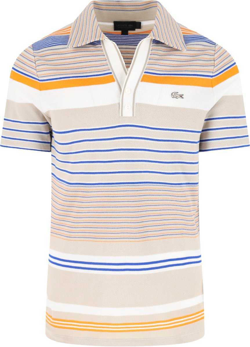 Lacoste Beige Piqué Cotton Multicolor Stripe Polo Neutraal