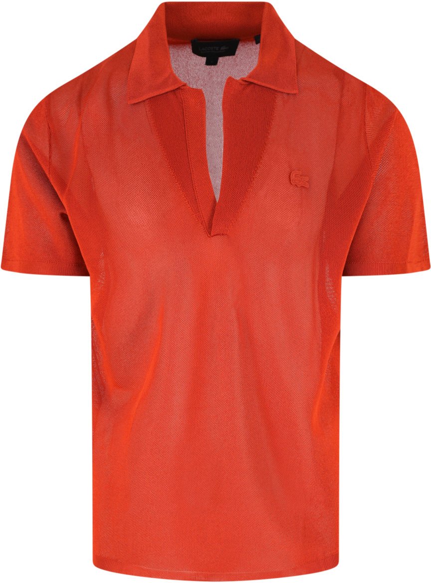 Lacoste Orange Piqué Satin Ribbed Logo Polo Oranje