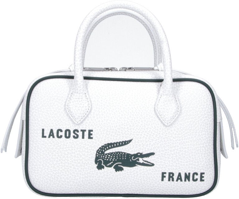 Lacoste White Rectangular Textured Leather Logo Bag Wit
