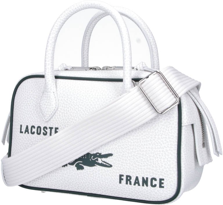 Lacoste White Rectangular Textured Leather Logo Bag Wit