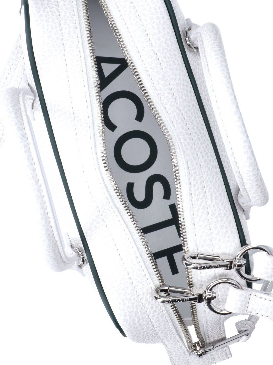Lacoste White Rectangular Textured Leather Logo Bag Wit