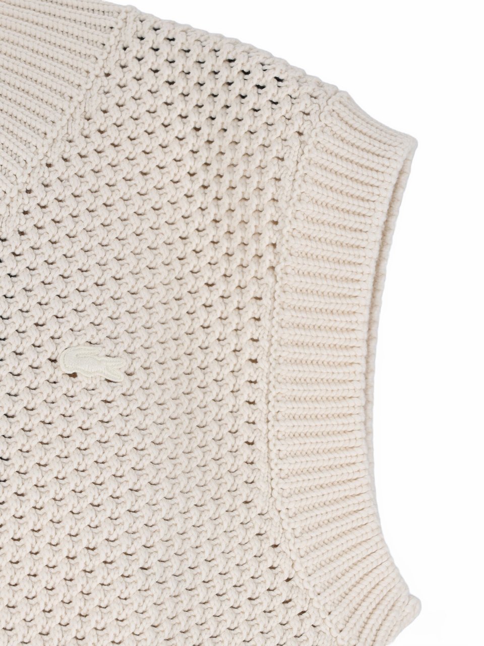 Lacoste Multicolor Striped Piquet Cotton Blend Vest Wit