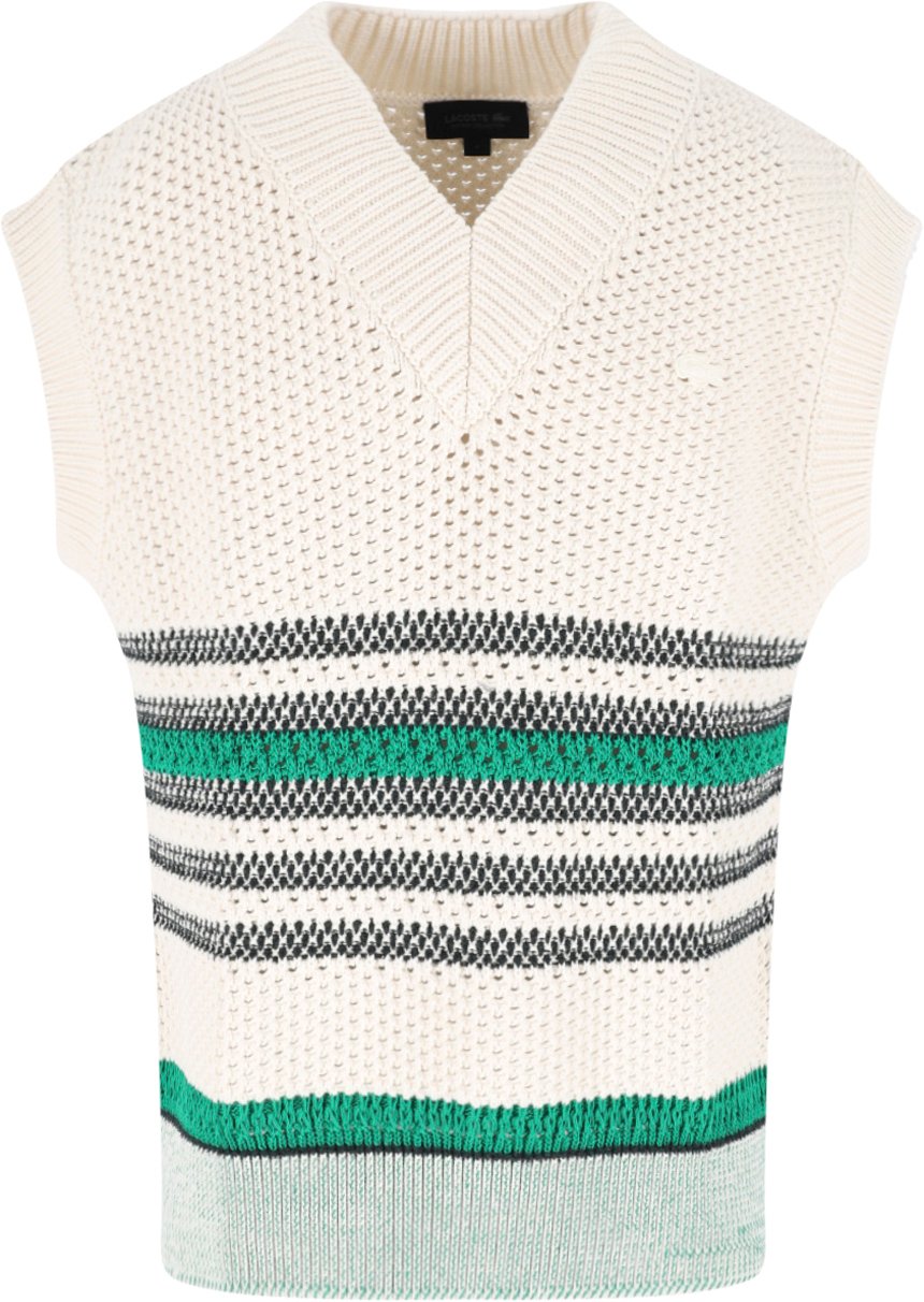 Lacoste Multicolor Striped Piquet Cotton Blend Vest Wit