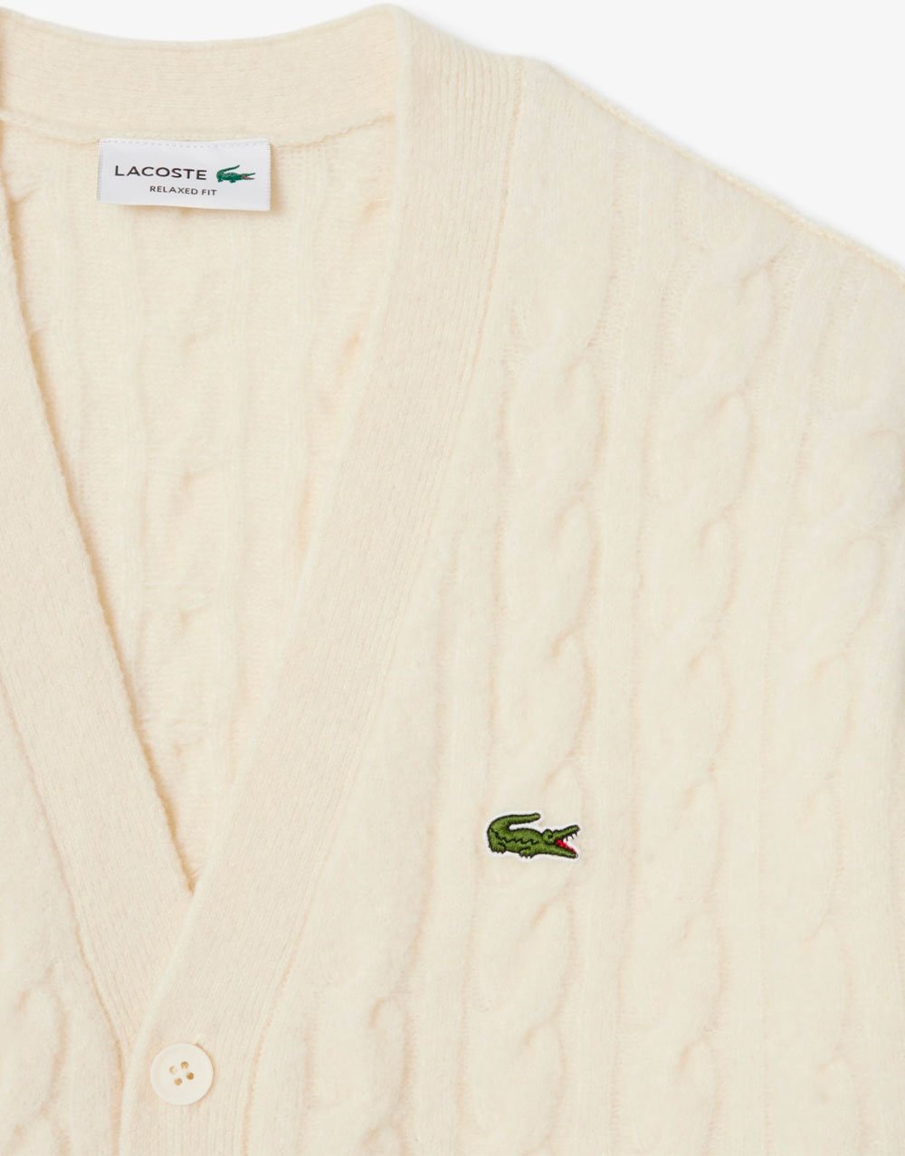 Lacoste cardigan maille torsadee laine Beige
