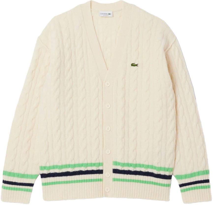 Lacoste cardigan maille torsadee laine Beige