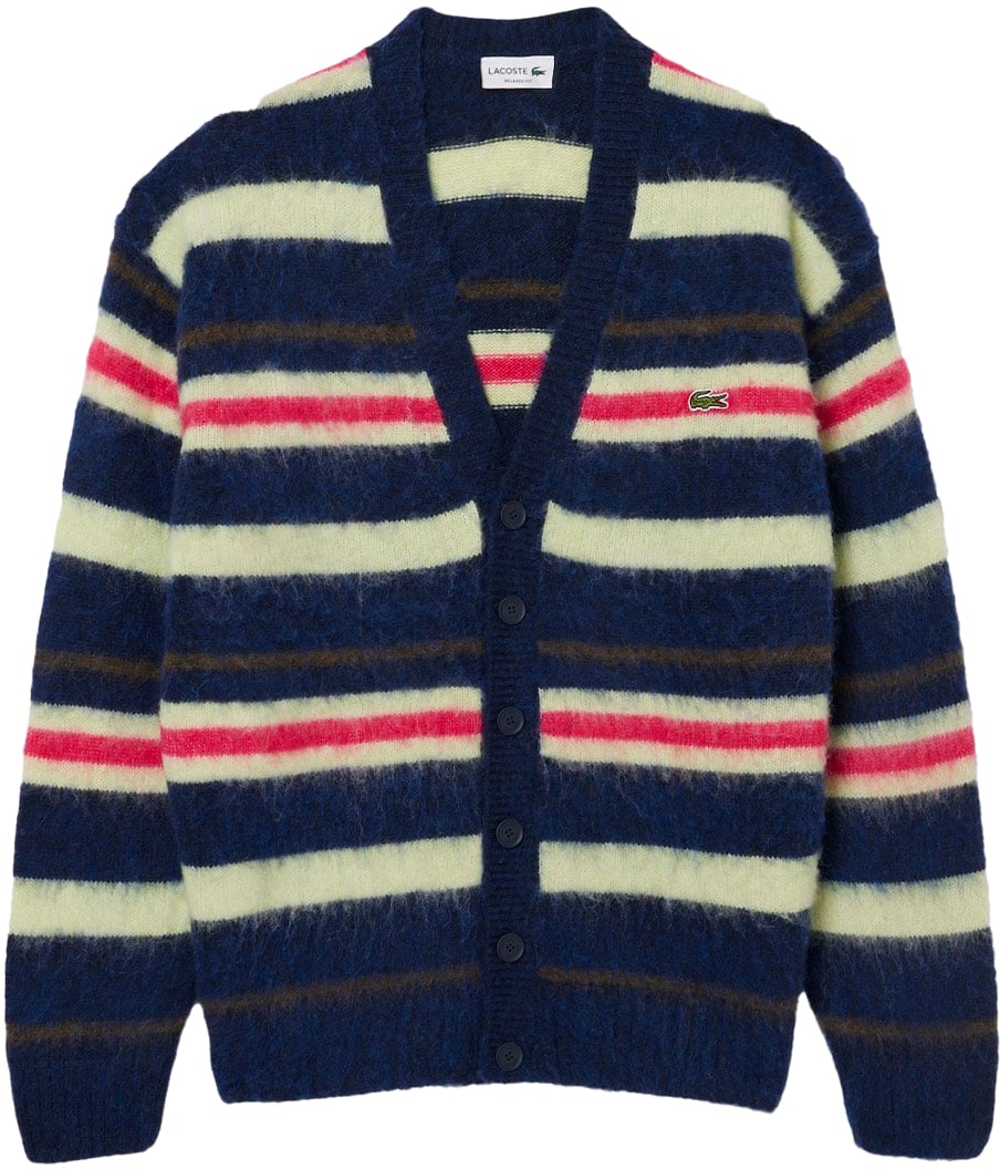 Lacoste cardigan relaxed fit laine alpaga raye Divers