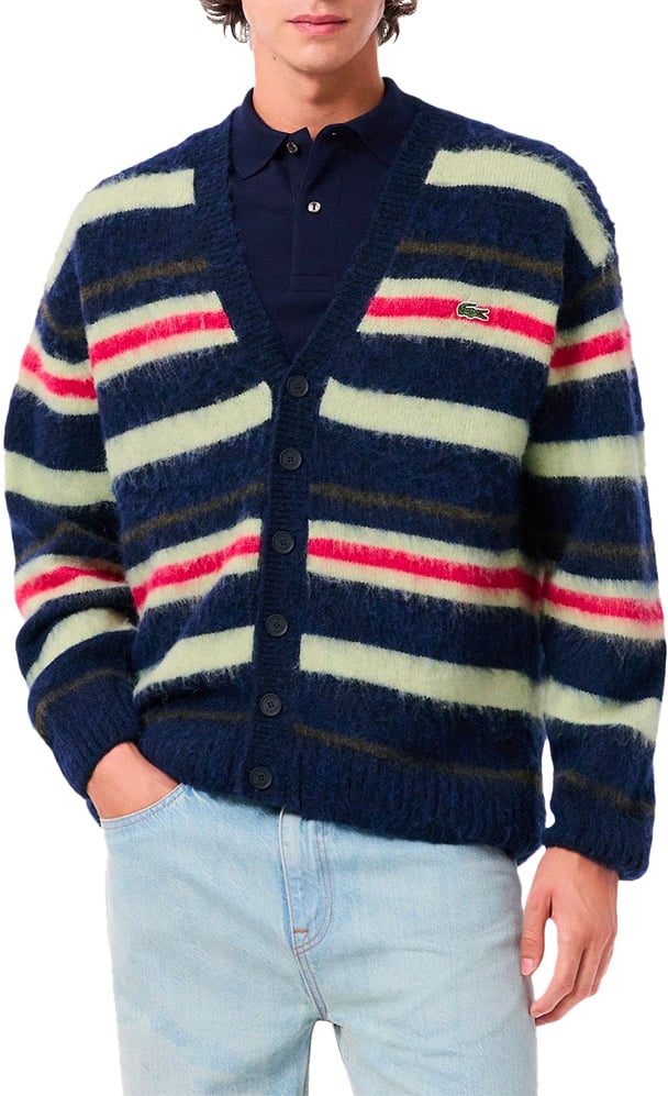 Lacoste cardigan relaxed fit laine alpaga raye Divers