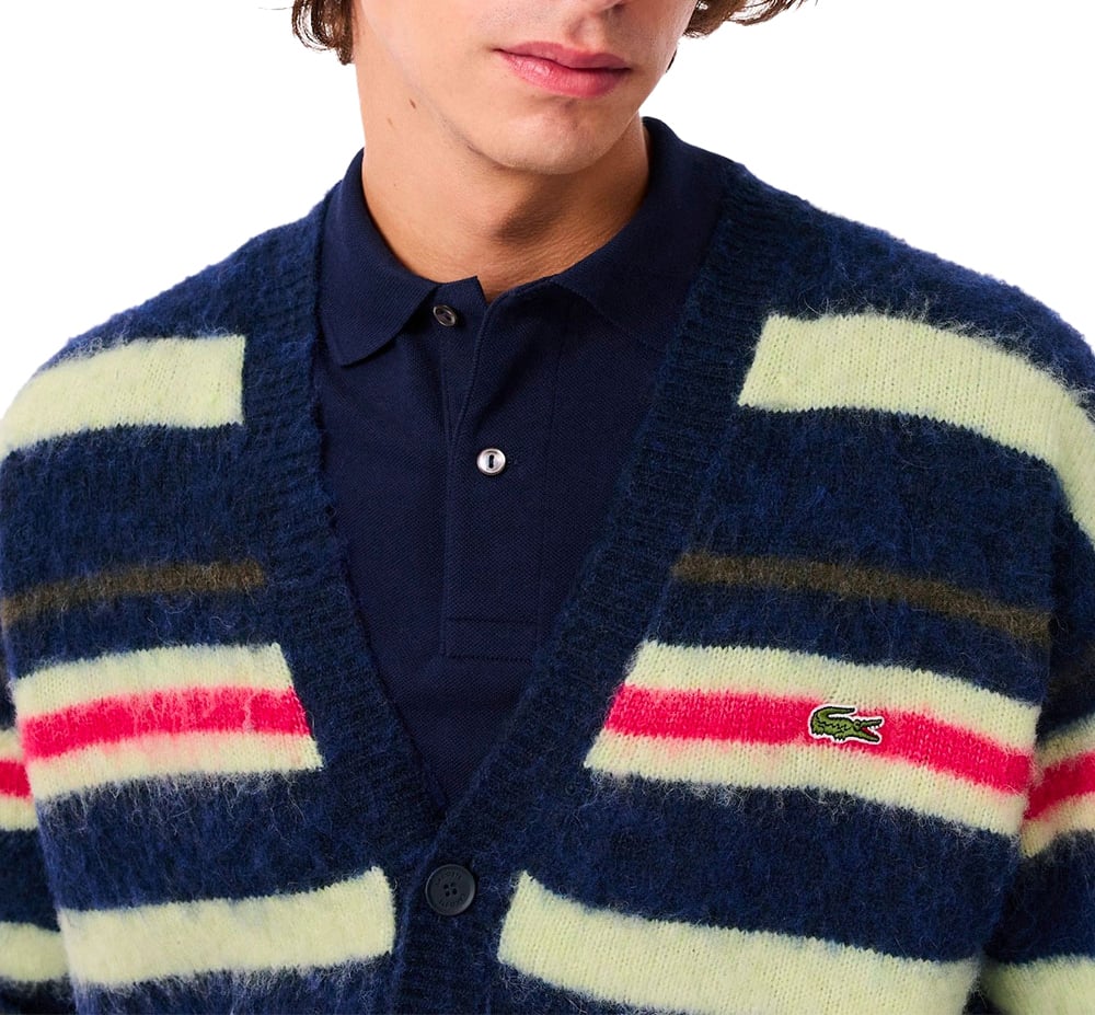 Lacoste cardigan relaxed fit laine alpaga raye Divers