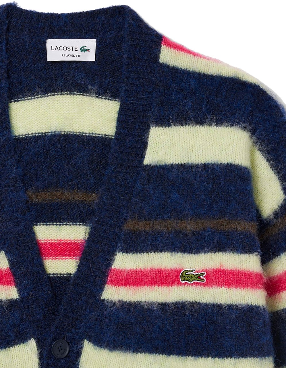 Lacoste cardigan relaxed fit laine alpaga raye Divers