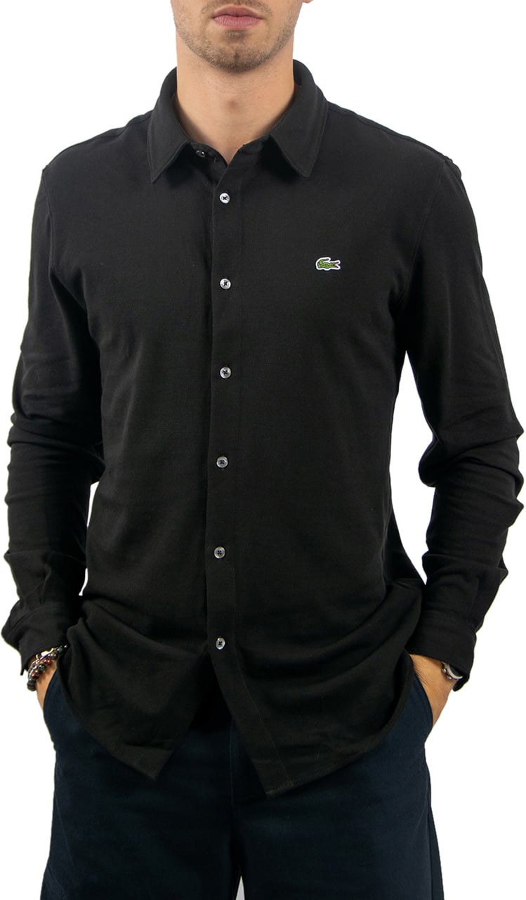 Lacoste L/S Woven Pique Shirt Zwart