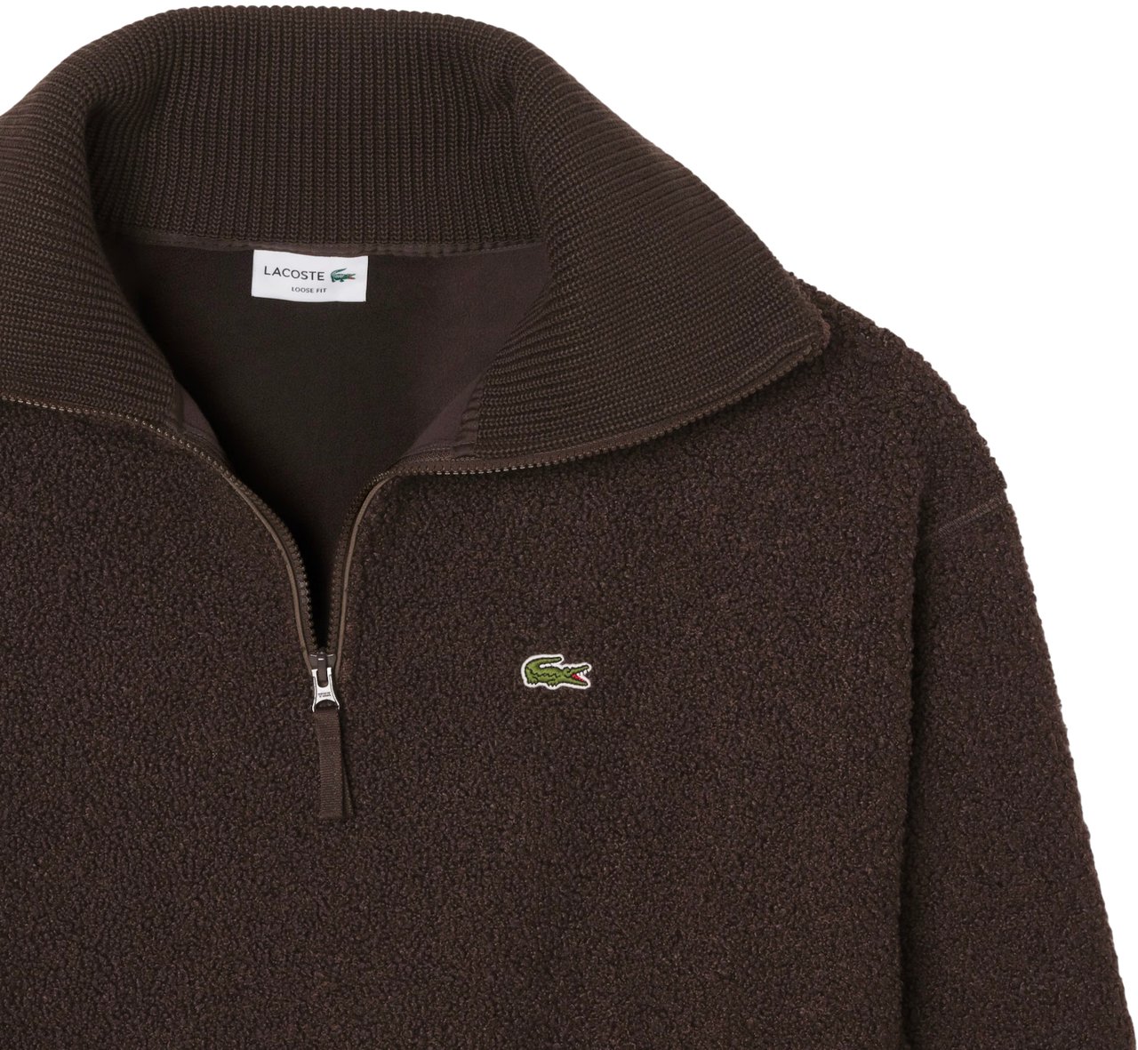 Lacoste Polar Fleece Sweatshirt met Hoge Rits Oversized Bruin Teddy Divers