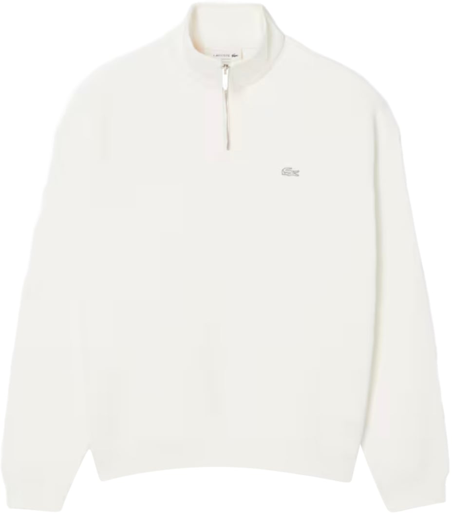 Lacoste Uni - Loose Fit Trui met Rits Flour Wit Wit