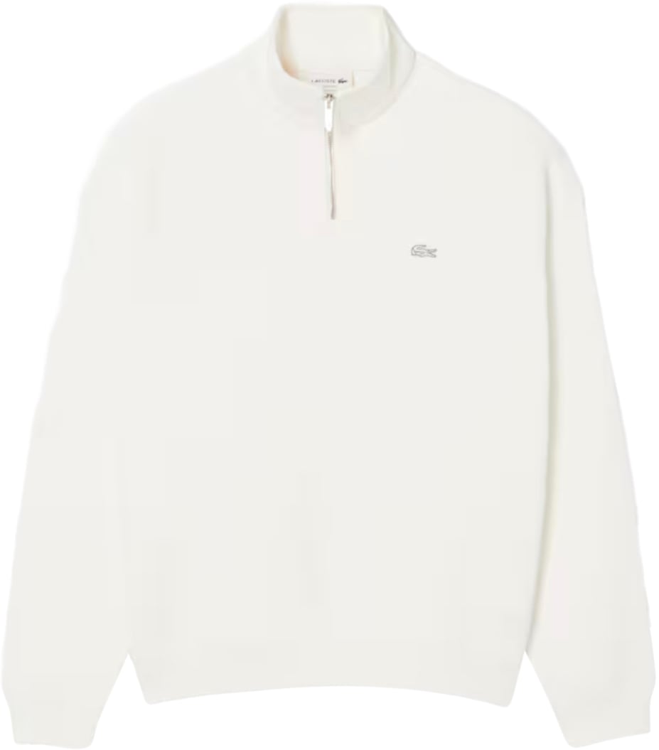 Lacoste Uni - Loose Fit Trui met Rits Flour Wit Wit