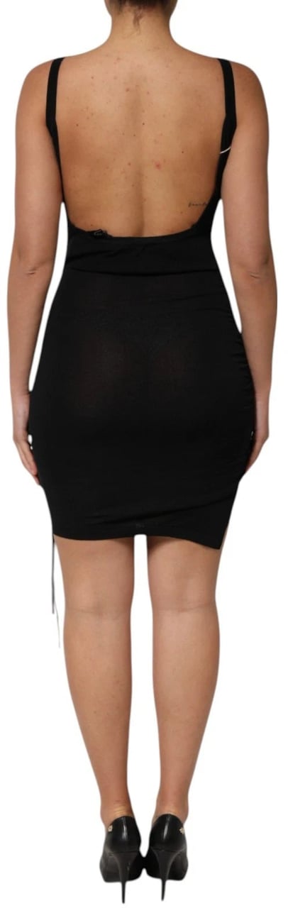 Laneus Black Square Neck Bodycon Ruched Mini Dress Zwart