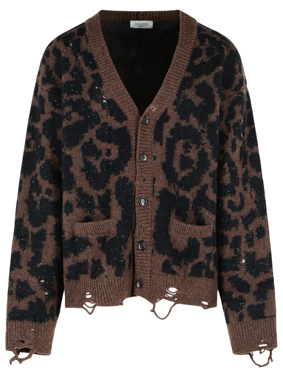 Laneus Leopard Jacquard' Cardigan Zwart