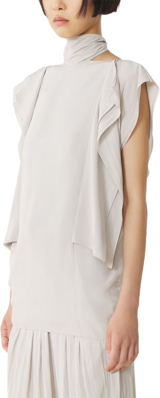 Lanvin Off-White High-Neck Ruffled Sleeveless Top Wit