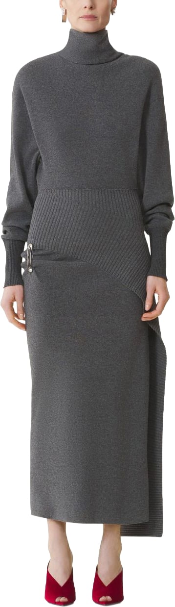 Lanvin Asymmetrical Grey Midi Dress Grijs