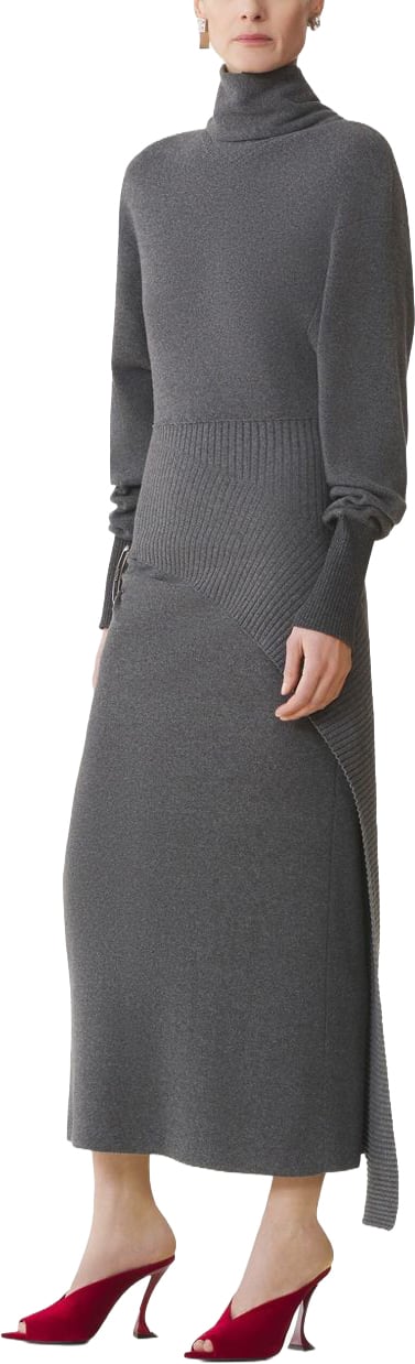Lanvin Asymmetrical Grey Midi Dress Grijs