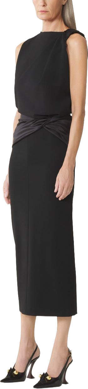 Lanvin Open Back Midi Dress with Satin Detail Zwart