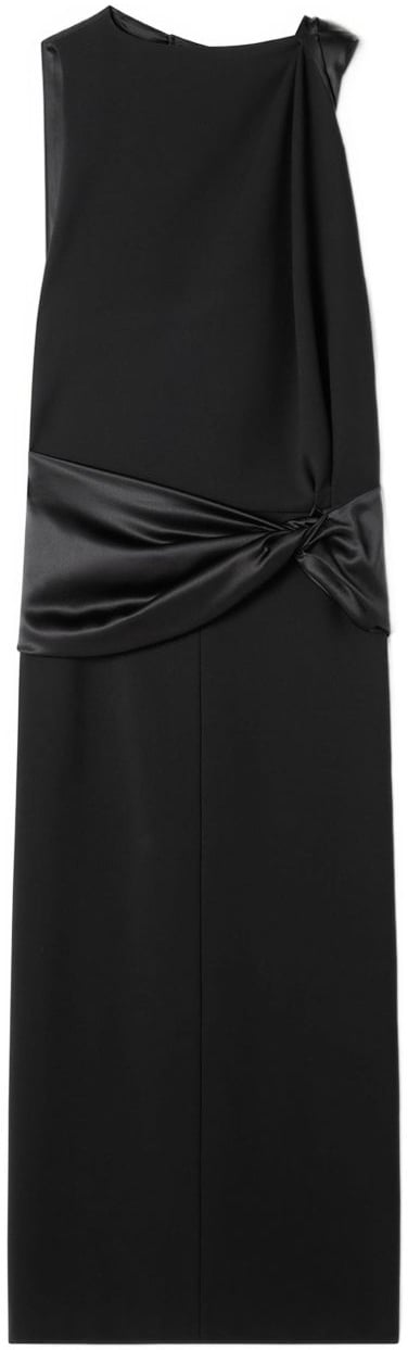 Lanvin Open Back Midi Dress with Satin Detail Zwart
