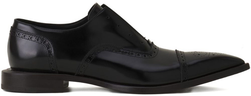 Lanvin Pointed Toe Brogue Flat Shoes in Calf Leather Zwart