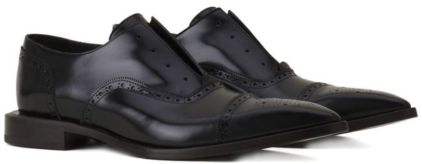 Lanvin Pointed Toe Brogue Flat Shoes in Calf Leather Zwart