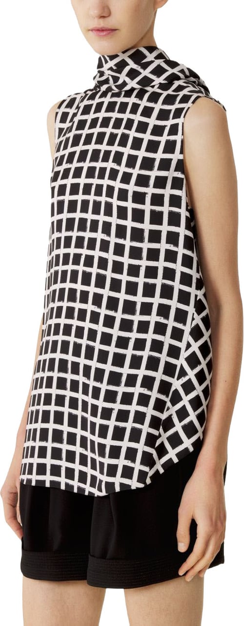 Lanvin Black White Check Knot Detail Top Grijs
