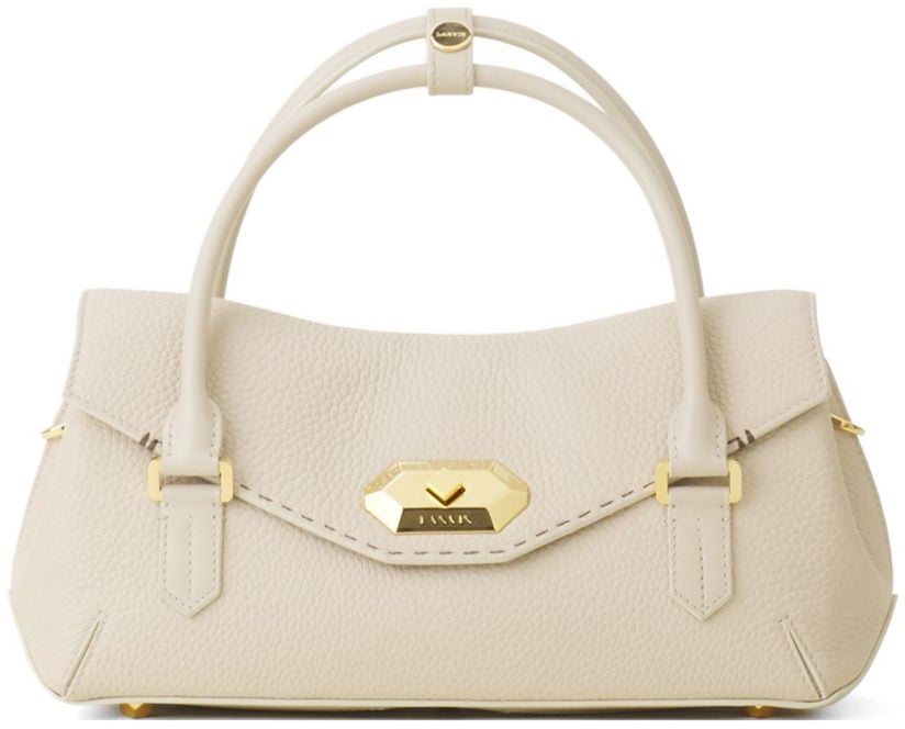Lanvin Beige Topstitched Geometric Clasp Top Bag Neutraal
