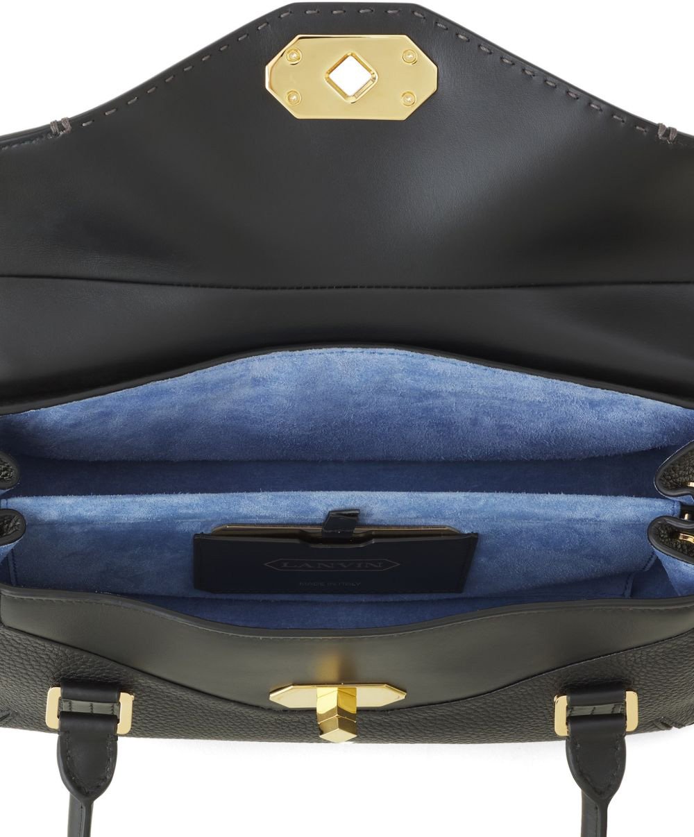 Lanvin Black Leather Top Handle Seam Bag Zwart