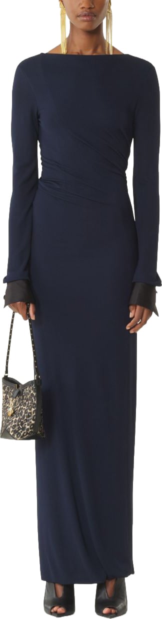 Lanvin Dark Blue Long Sleeve Maxi Dress Blauw