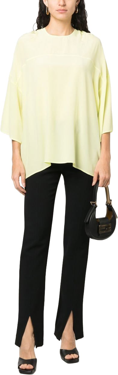 Lanvin Red Round Neck Silk Elbow-Sleeve Top Neutraal
